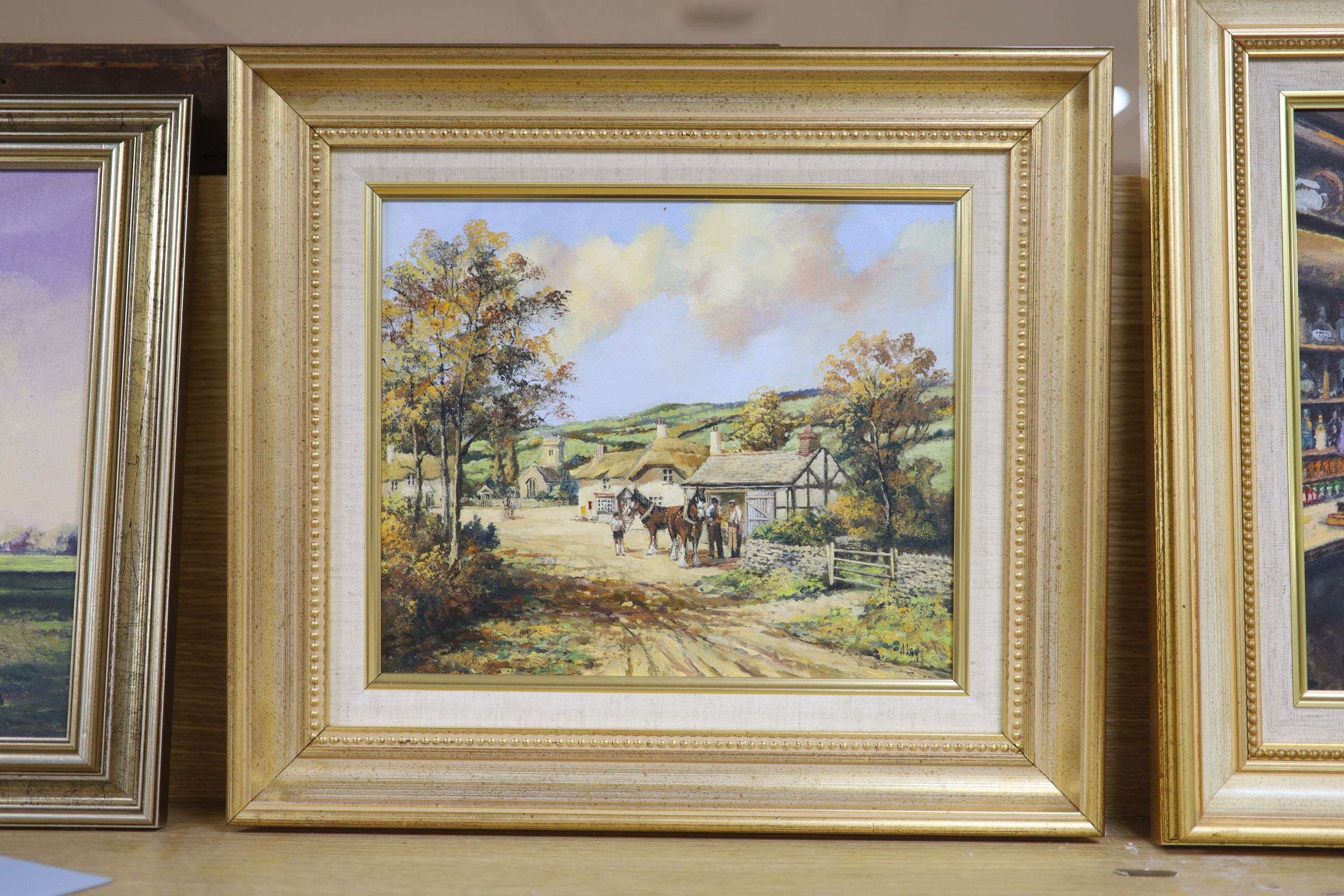 Alan King, oil on canvas, 'Visit to the Smithy', signed, 24 x 29cm